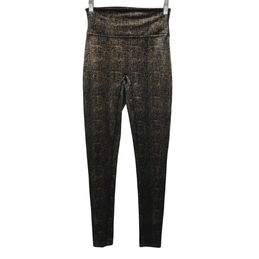 Spanx Velvet‎ Shine Leggings Black Gold Polyester Blend Pull On Women's Small